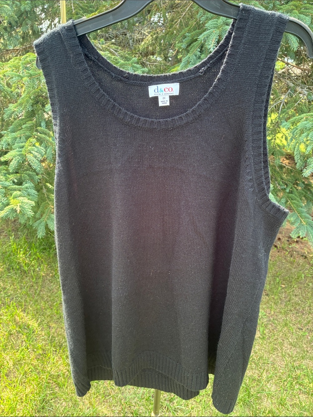Denim & Co Black Knit Vest 2X D & Co Classic Preppy